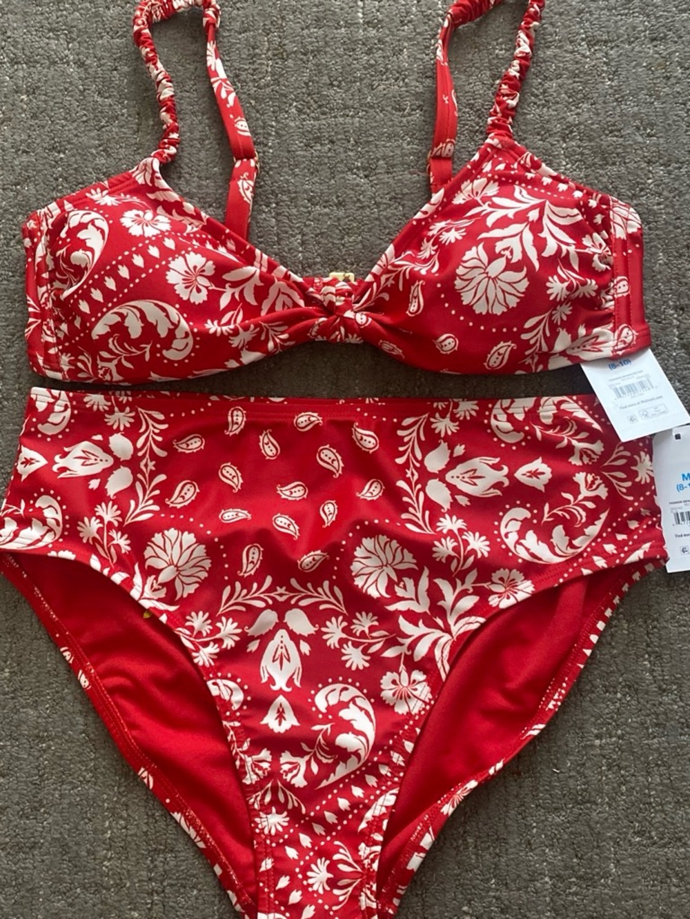 Red Floral High-Waist Bikini Set